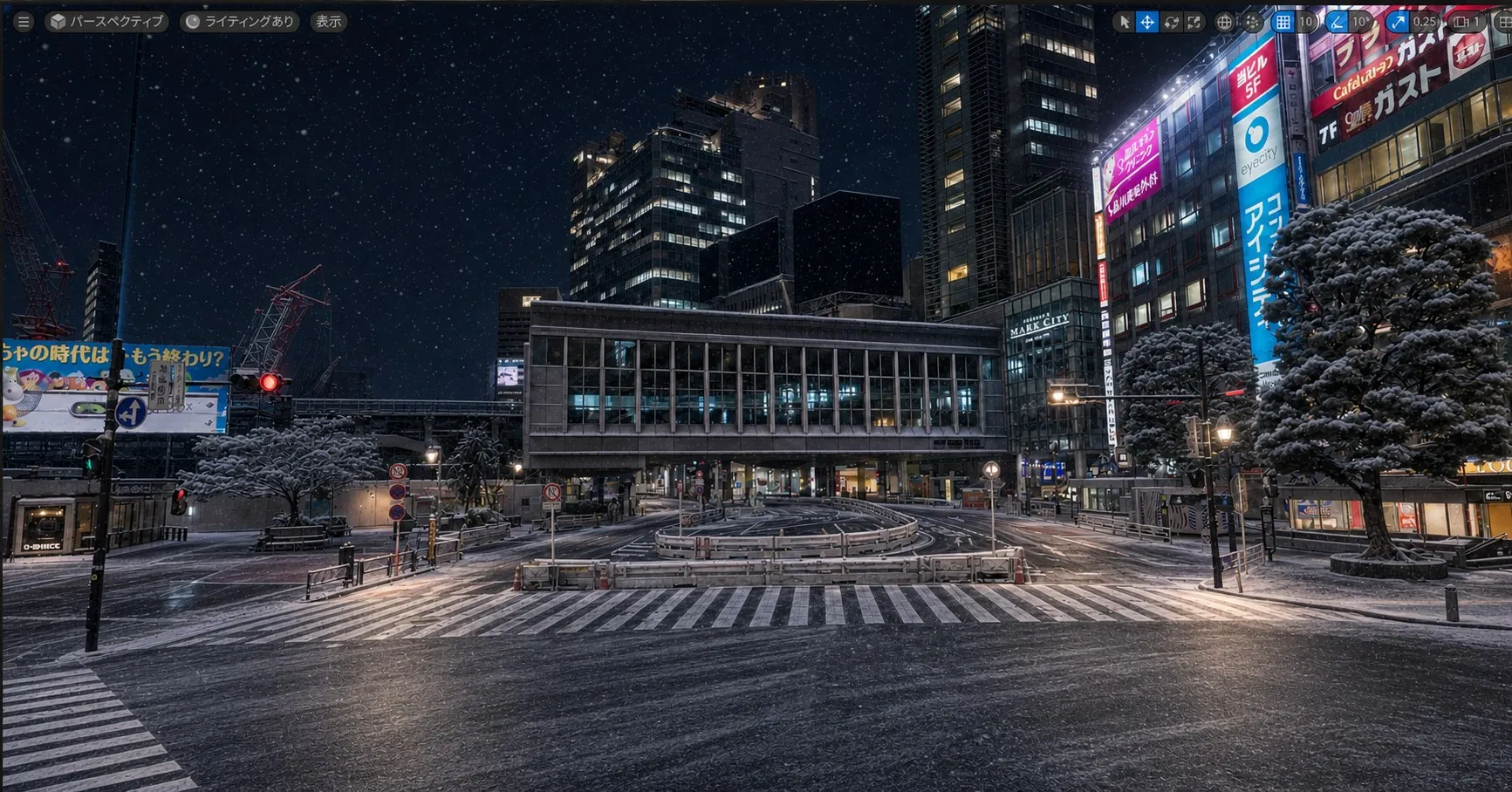 AIで「雪の夜にして」と指示して生成した渋谷スクランブル交差点の雪景色