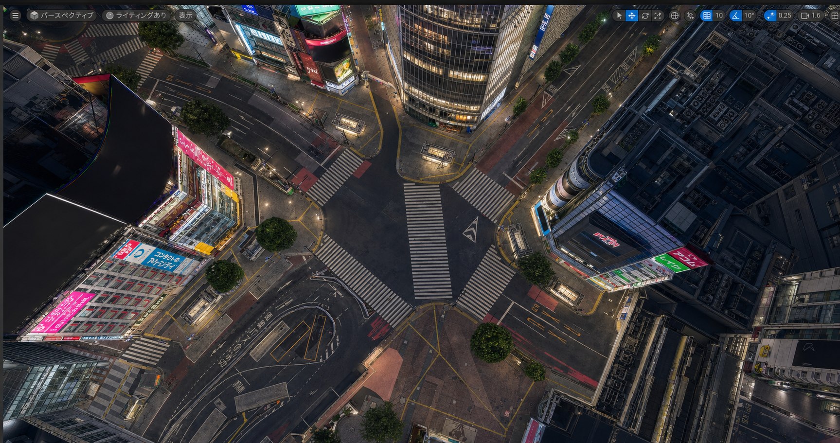 The straight-down Shibuya angle changed to night with AI